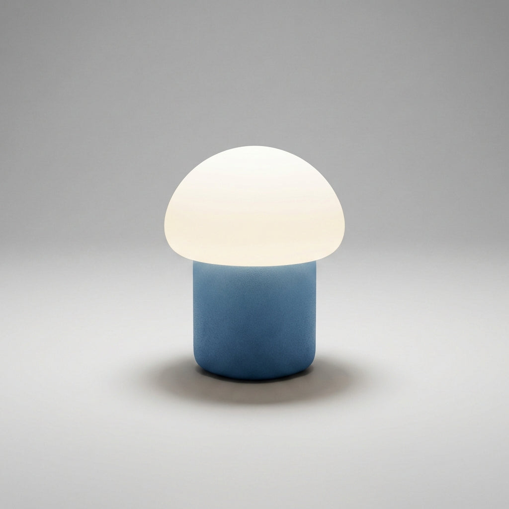Minimalistische kompakte Tischlampe in Pilzform mit beschwertem Fuß