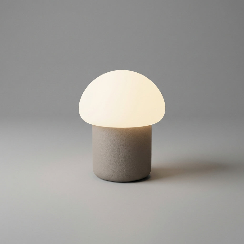 Minimalistische kompakte Tischlampe in Pilzform mit beschwertem Fuß