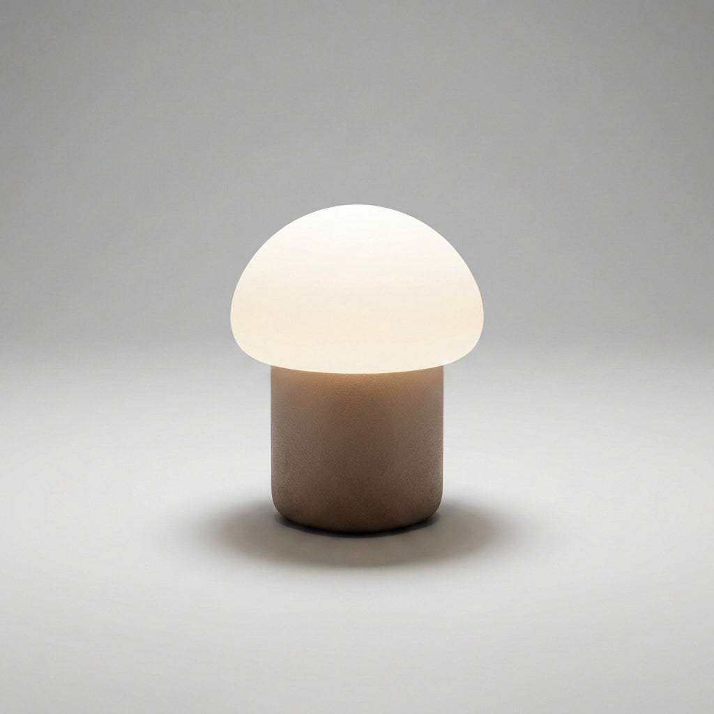 Minimalistische kompakte Tischlampe in Pilzform mit beschwertem Fuß