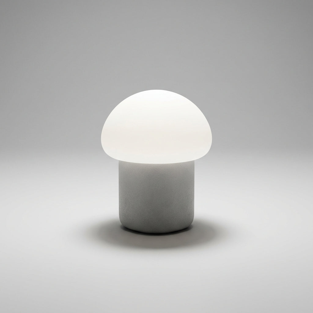 Minimalistische kompakte Tischlampe in Pilzform mit beschwertem Fuß