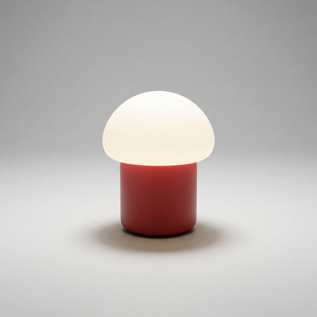 Minimalistische kompakte Tischlampe in Pilzform mit beschwertem Fuß