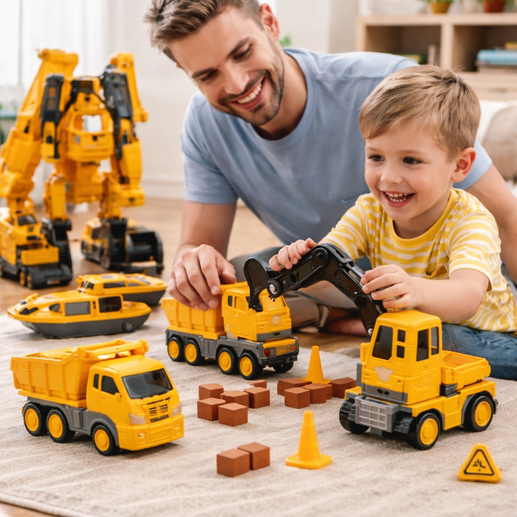 Modulares magnetisches Bauspielzeug-Set mit zusammensteckbaren Fahrzeug-Bausteinen