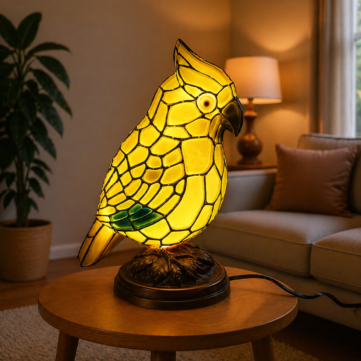Künstlerische Tischlampe aus Glas mit Kardinalvogel-Skulptur