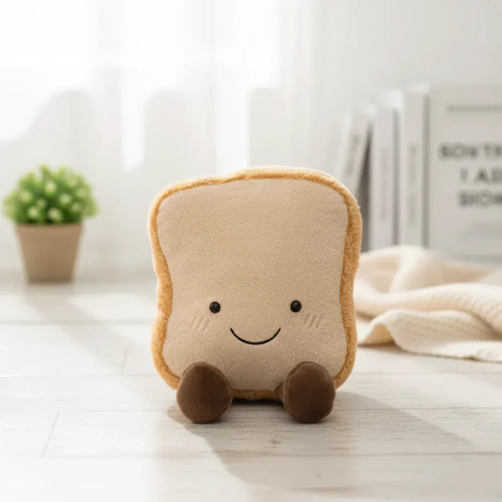Kuscheliges Plüschkissen-Spielzeug in Form eines runden Croissant-Brezel-Toasts