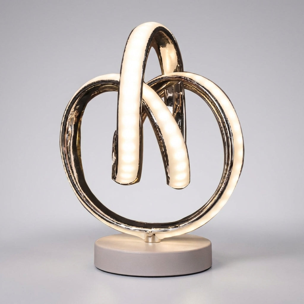 Skulpturale Akzent-Tischlampe aus Aluminiumlegierung und Acrylglas mit geschwungener Schlaufe