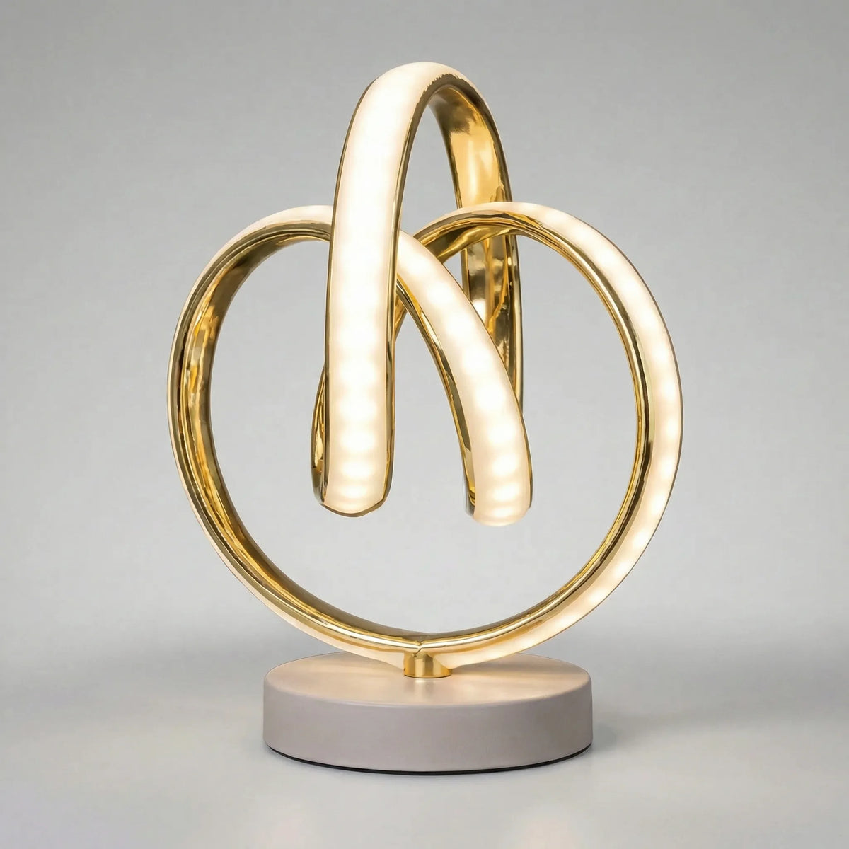 Skulpturale Akzent-Tischlampe aus Aluminiumlegierung und Acrylglas mit geschwungener Schlaufe