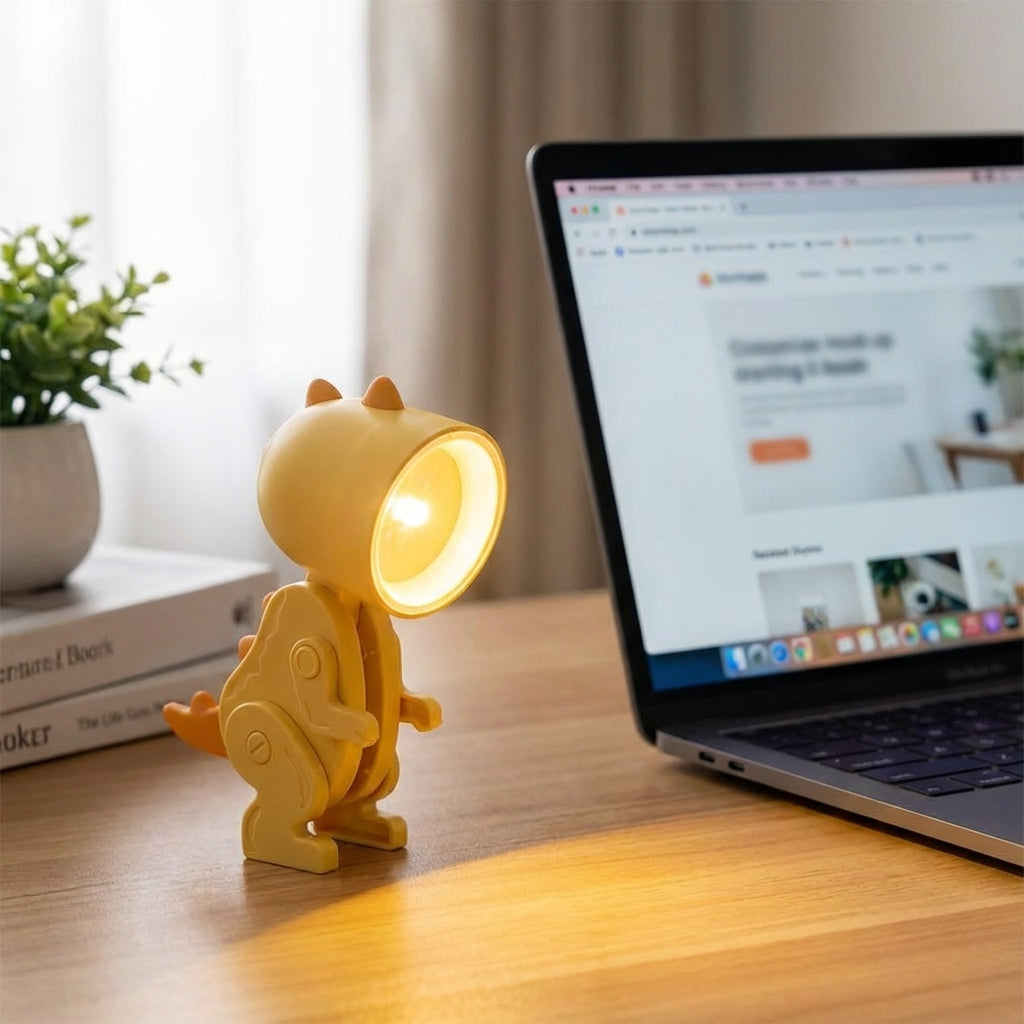 Zusammenklappbare kompakte tragbare Tischlampe mit Dinosaurierfigur und clipfreundlichem Design