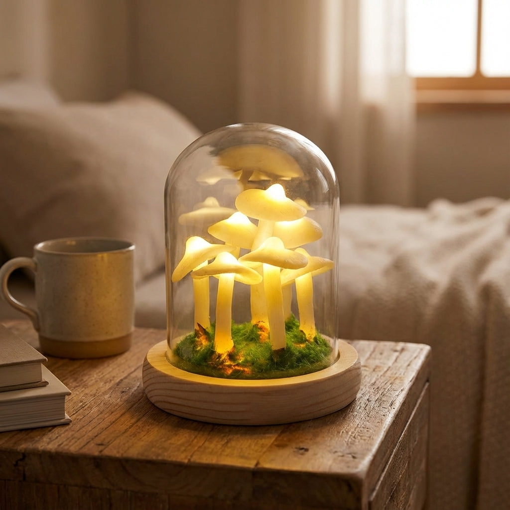 Individuell gestaltbare batteriebetriebene DIY-Tischlampe mit Pilzgruppe