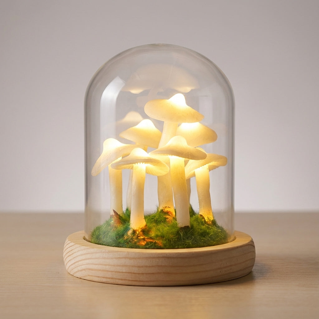 Individuell gestaltbare batteriebetriebene DIY-Tischlampe mit Pilzgruppe
