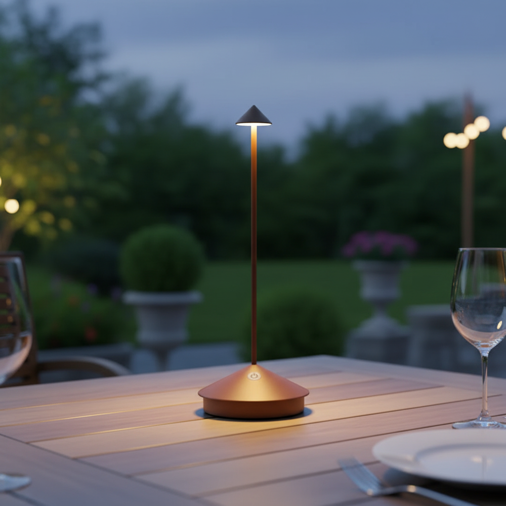 Wasserdichte, kabellose, wiederaufladbare und dimmbare Tischlampe für den Innen- und Außenbereich