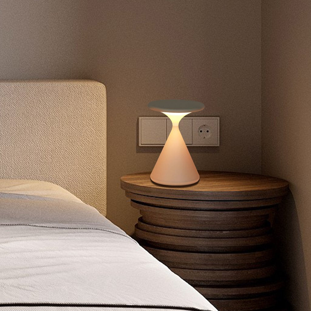 Skulpturale kabellose, wiederaufladbare Ambientetischlampe mit Sanduhr-Silhouette