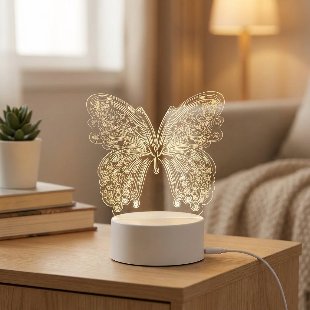 Moderne Tischlampe mit geometrischem Schmetterlingsausschnitt und USB-Stromversorgung