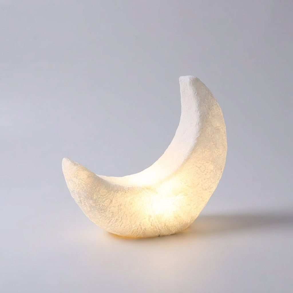 Tischlampe mit Art-déco-Mondsichel-Silhouette, kabellosem Design und mattem Lampenschirm