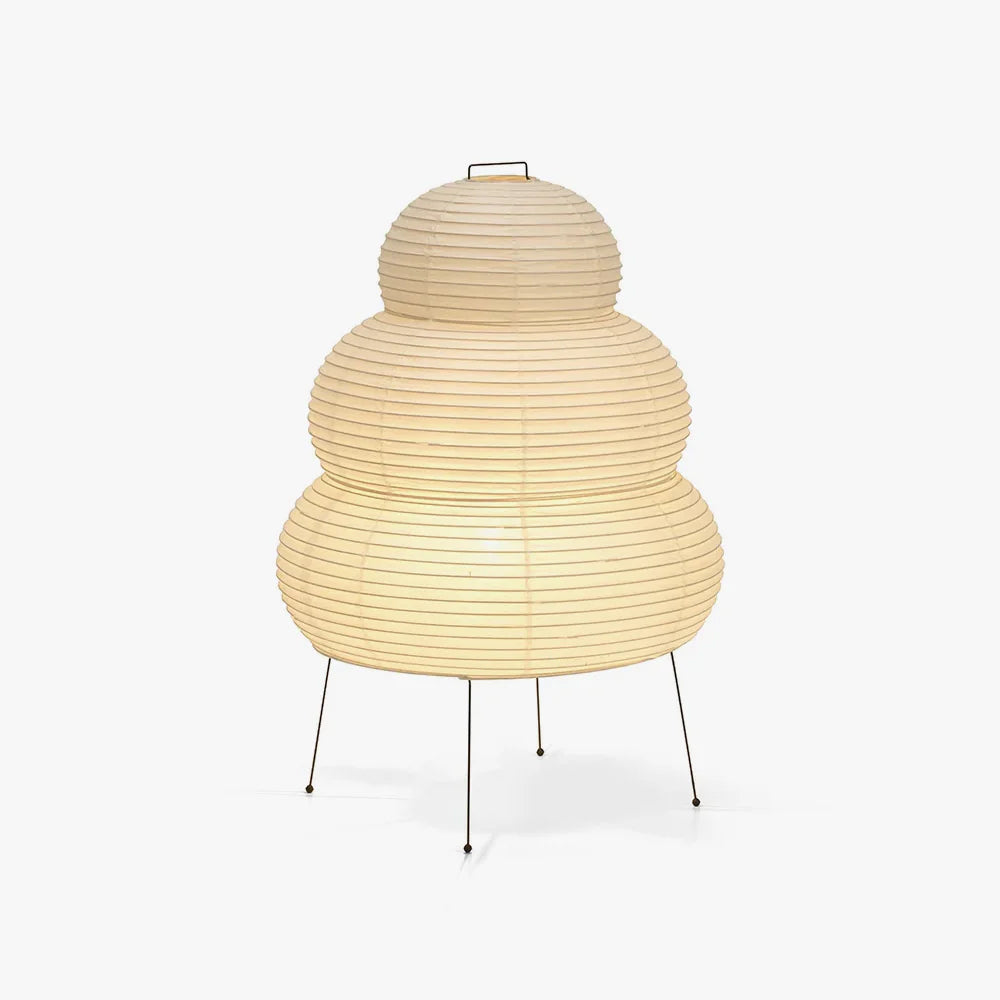 Von japanischen Laternen inspirierte Tischlampe aus Maulbeerpapier und Metall