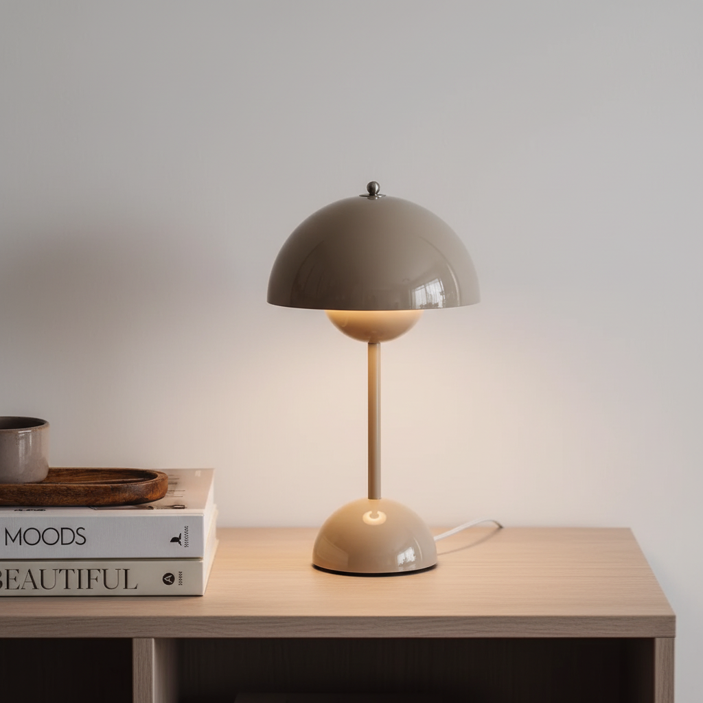 Kabellose aufladbare dimmbare Retro-Tischlampe in Kuppelform