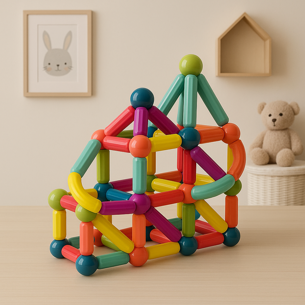 Zusammensteckbare geometrische magnetische Bausteine als pädagogisches STEM-Konstruktionsspielzeug