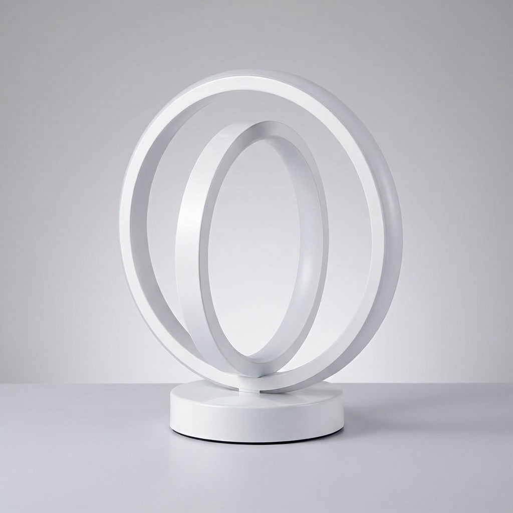Kompakte USB-Tischlampe mit kreisförmiger Ringsilhouette, Dimmer und Standfuß