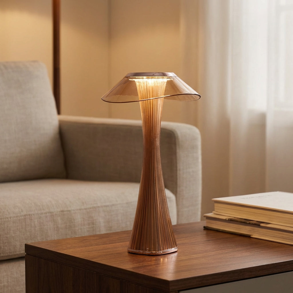 Skulpturale, kabellose, wiederaufladbare Tischlampe mit Silhouette und stimmungsvollem Licht