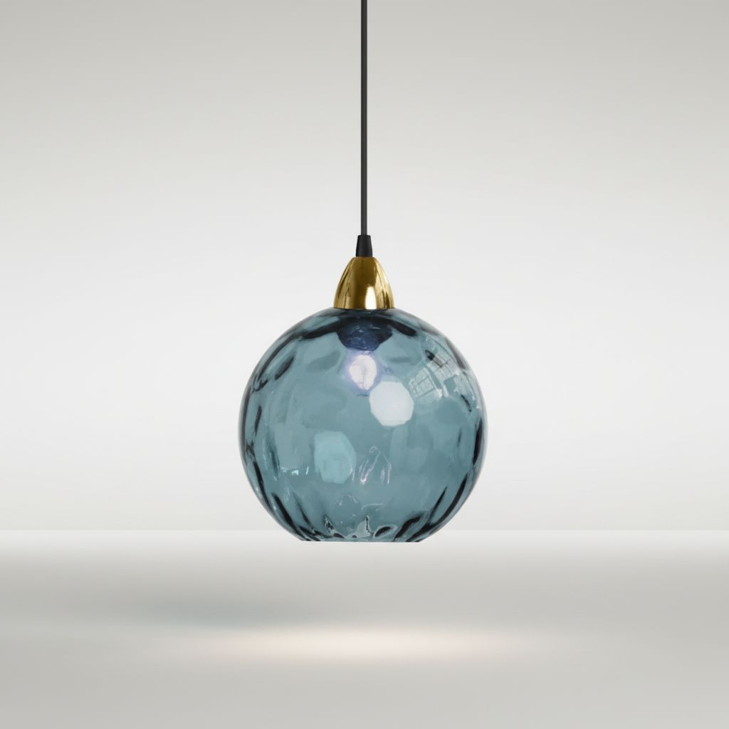 Minimalistische kugelförmige Pendelleuchte aus Glas und Schmiedeeisen