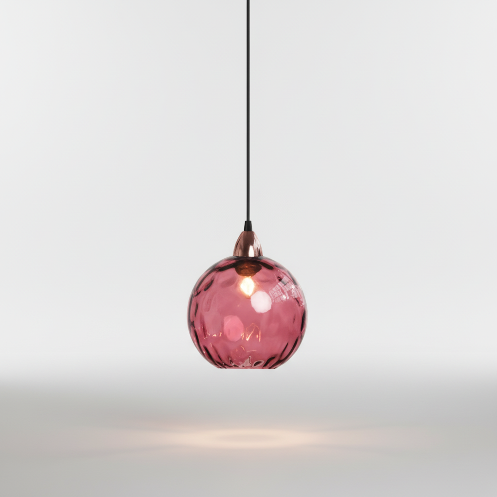 Minimalistische kugelförmige Pendelleuchte aus Glas und Schmiedeeisen