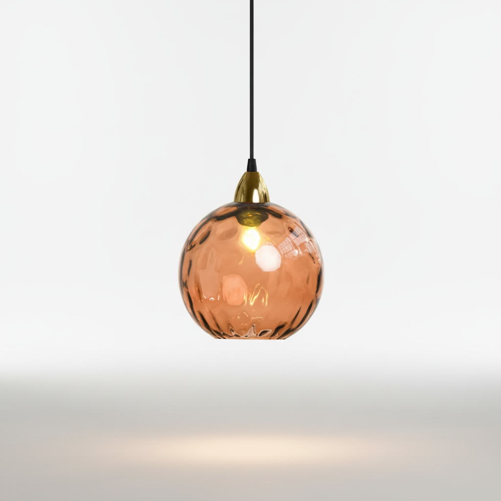 Minimalistische kugelförmige Pendelleuchte aus Glas und Schmiedeeisen