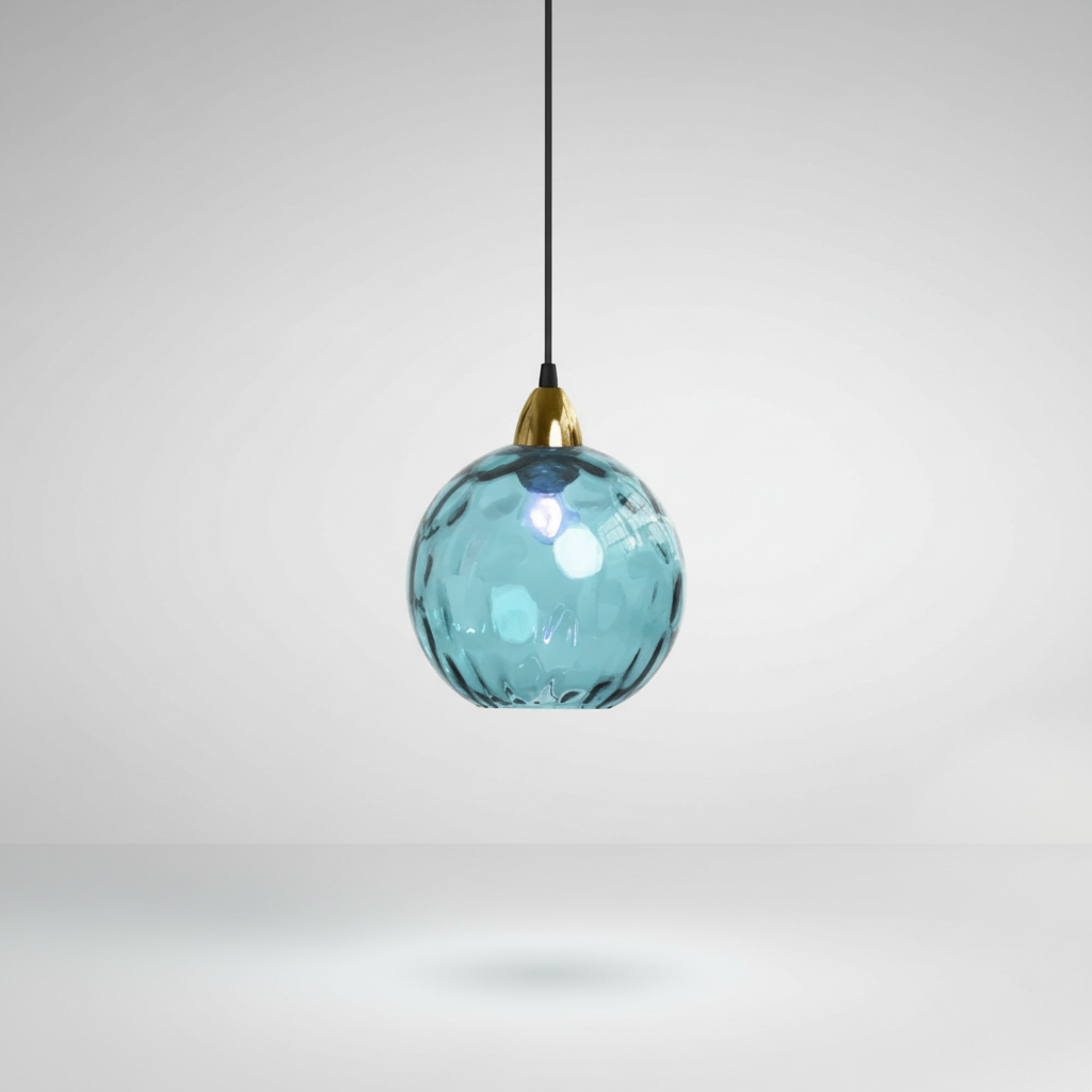Minimalistische kugelförmige Pendelleuchte aus Glas und Schmiedeeisen
