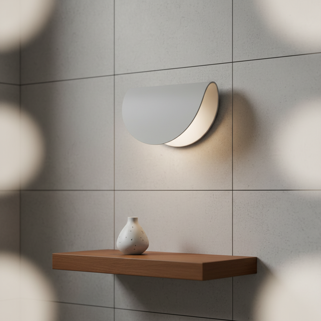 Moderne halbrunde Metall-Wandleuchte mit indirektem Lichtschein für Innenräume
