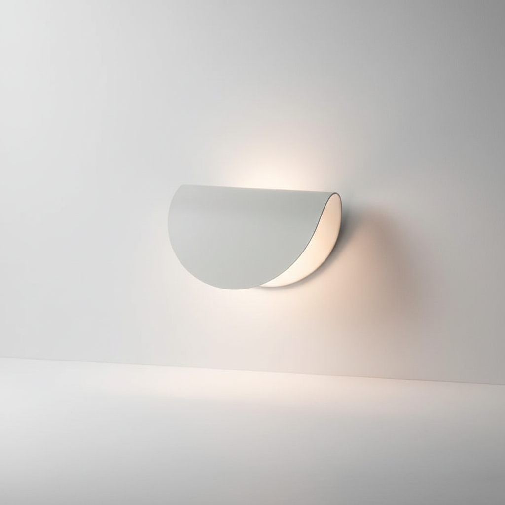 Moderne halbrunde Metall-Wandleuchte mit indirektem Lichtschein für Innenräume