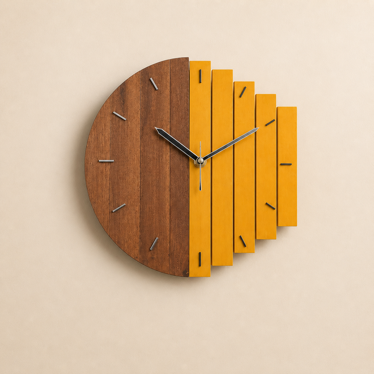 Minimalistische Wanduhr aus Naturholz mit analoger Anzeige