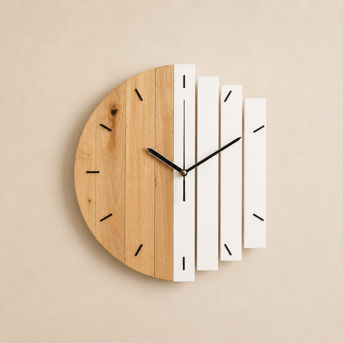 Minimalistische Wanduhr aus Naturholz mit analoger Anzeige