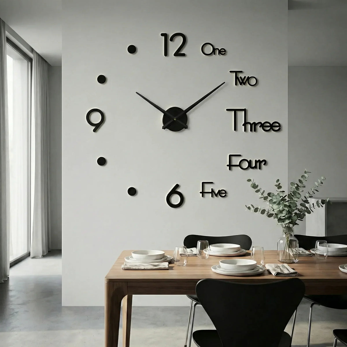 Übergroße minimalistische leise Quarzwanduhr mit erhabenen Ziffern