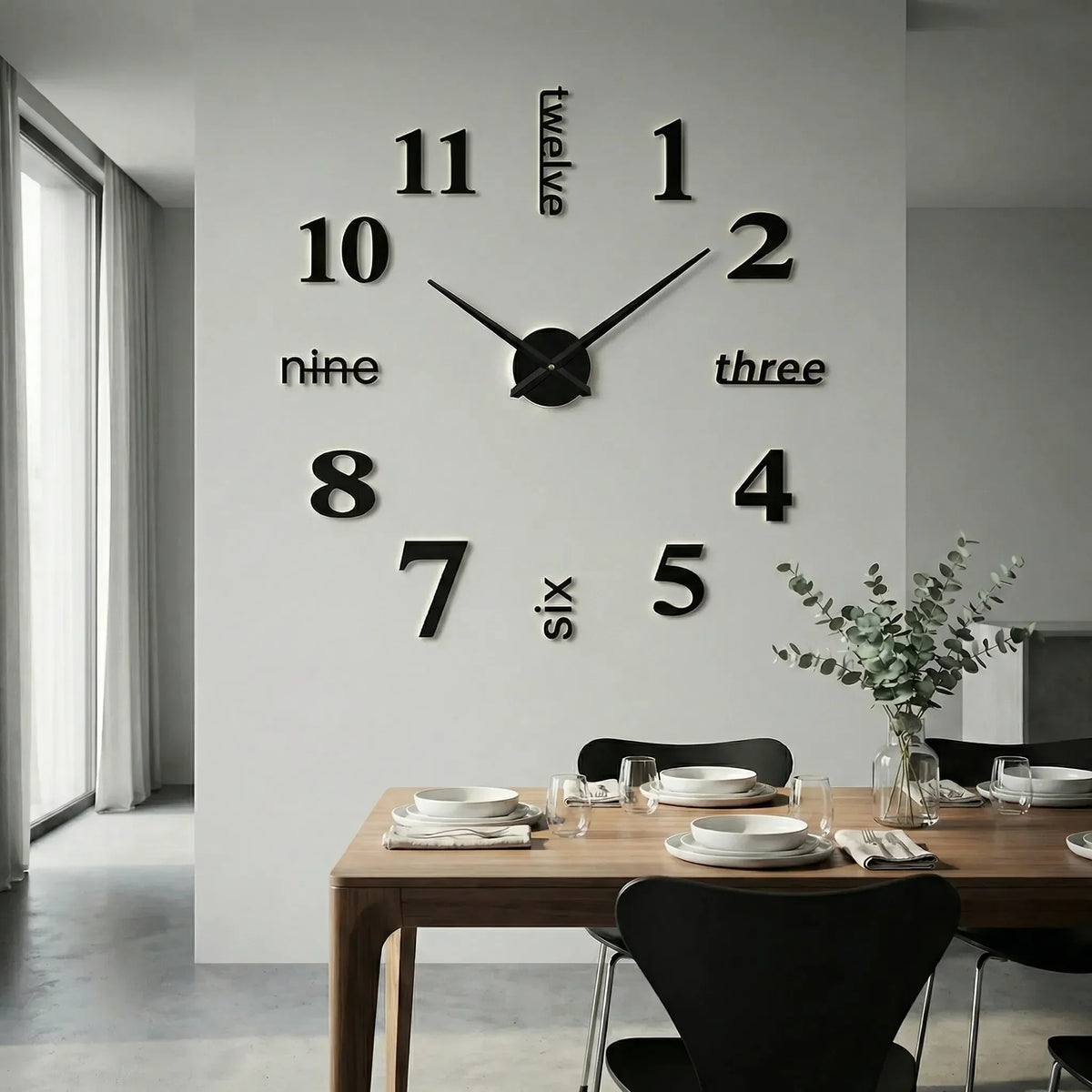 Übergroße minimalistische leise Quarzwanduhr mit erhabenen Ziffern