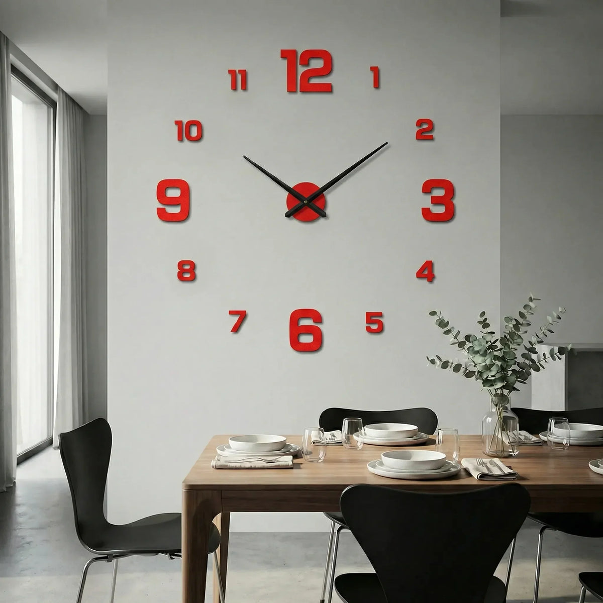 Übergroße minimalistische leise Quarzwanduhr mit erhabenen Ziffern