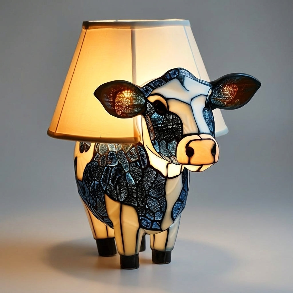 Verspielte tragbare Nachttischlampe aus Kunstharz mit Kuh-Silhouette