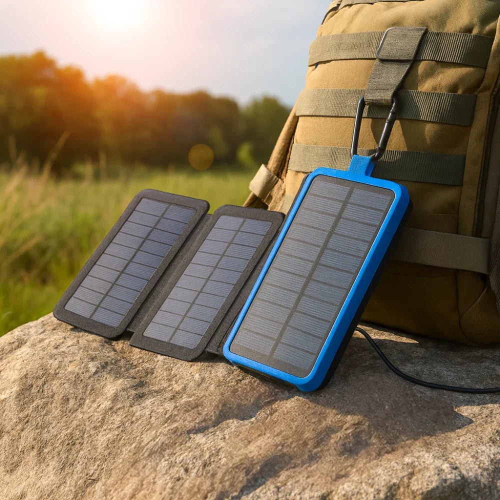 Robuste tragbare Outdoor-Solar-Powerbank mit Ladefunktion und faltbarem Panel
