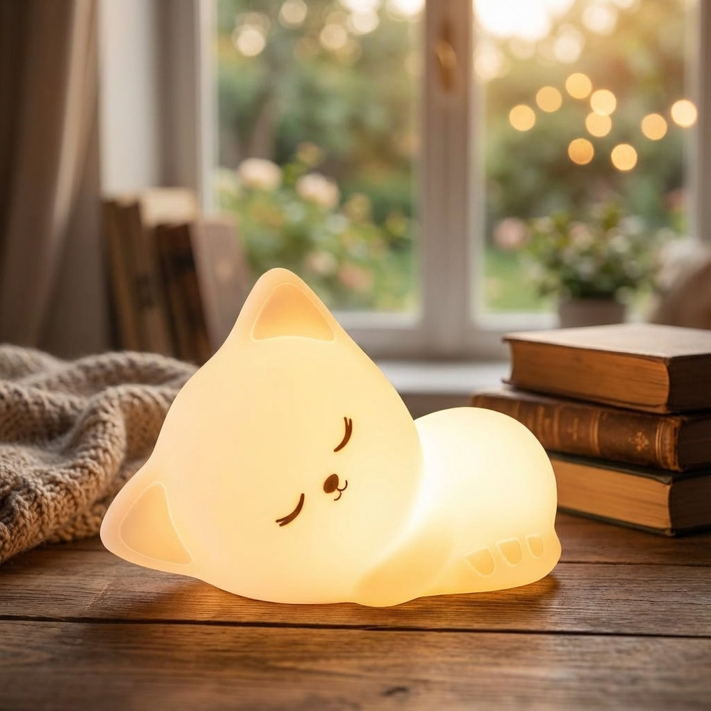 Kabellose aufladbare Tischlampe mit Katzensilhouette aus weichem Silikon