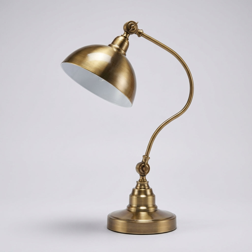 Vintage-Tischlampe aus Metall mit geschwungenem Arm und Kuppelschirm