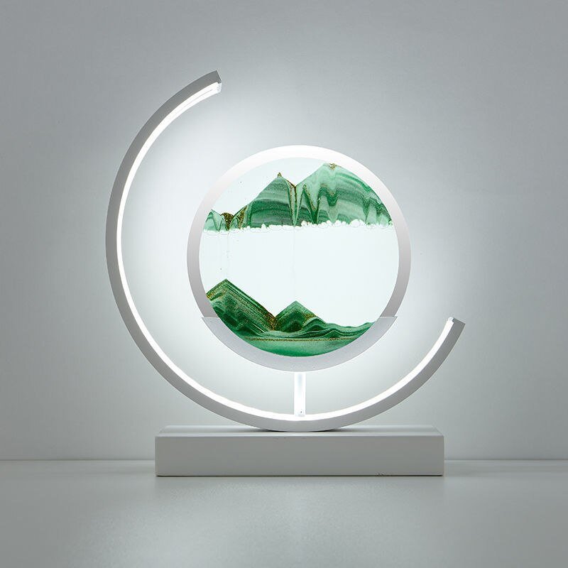 Tischlampe mit rotierender Sandkunst-Skulptur und stimmungsvoller Beleuchtung