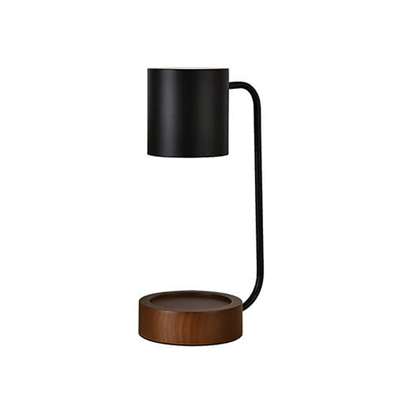 Japanisch-minimalistische Tischlampe aus Holz und Metall mit Kerzenwärmer
