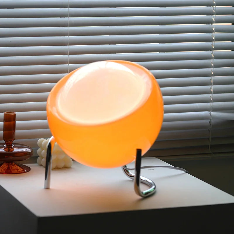 Skulpturale Bauhaus-Glas-Tischlampe mit strukturierter Stahlbasis