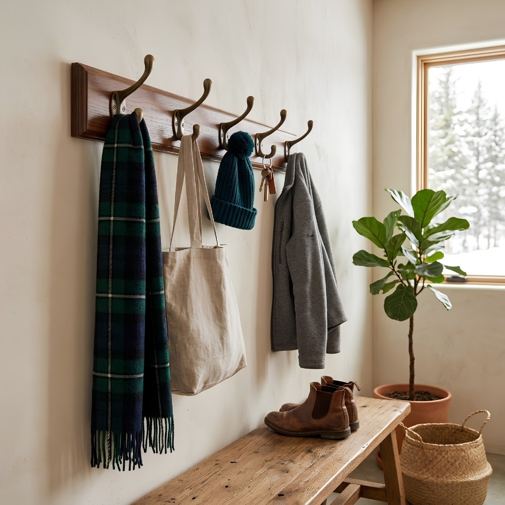 Skulpturale minimalistische organische Wandgarderobe aus Holz