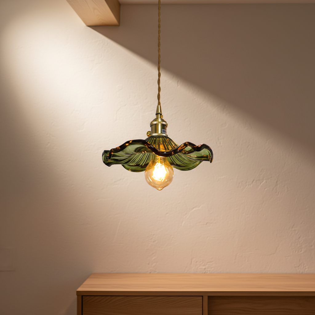 Skandinavische minimalistische Pendelleuchte mit getöntem Glas und Kupferakzenten