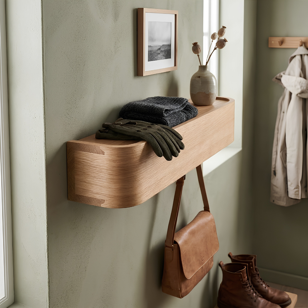 Elegante geometrische klappbare Wandgarderobe in Holzoptik