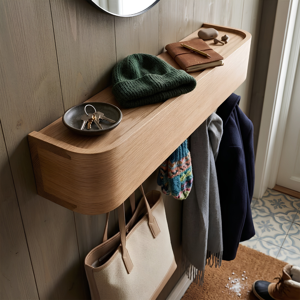 Elegante geometrische klappbare Wandgarderobe in Holzoptik