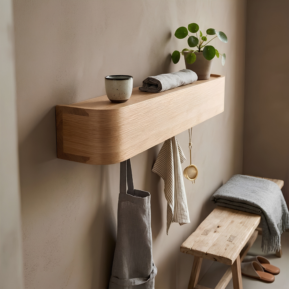 Elegante geometrische klappbare Wandgarderobe in Holzoptik
