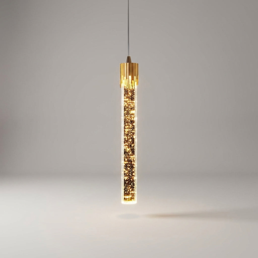 Schlanke Pendelleuchte mit zylindrischem Glasschirm, verstellbarem Kabel