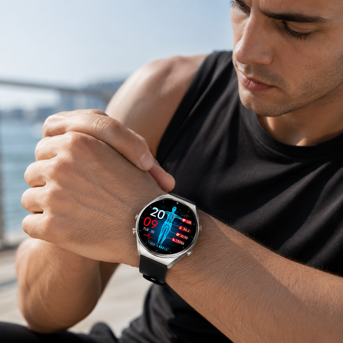 Wiederaufladbare tragbare Smartwatch mit Touchscreen zur Überwachung von Fitness und Aktivität