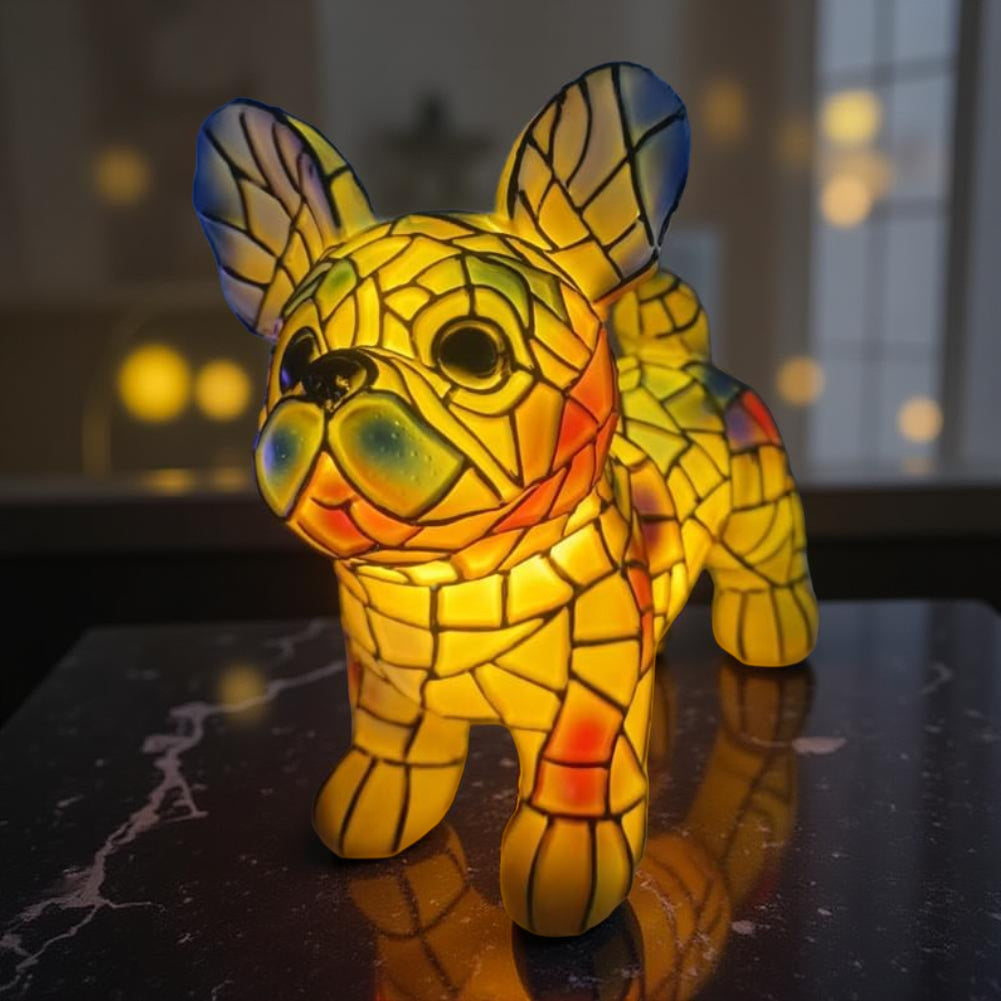 Dekorative Akzent-Tischlampe mit Hundefigur aus Buntglas