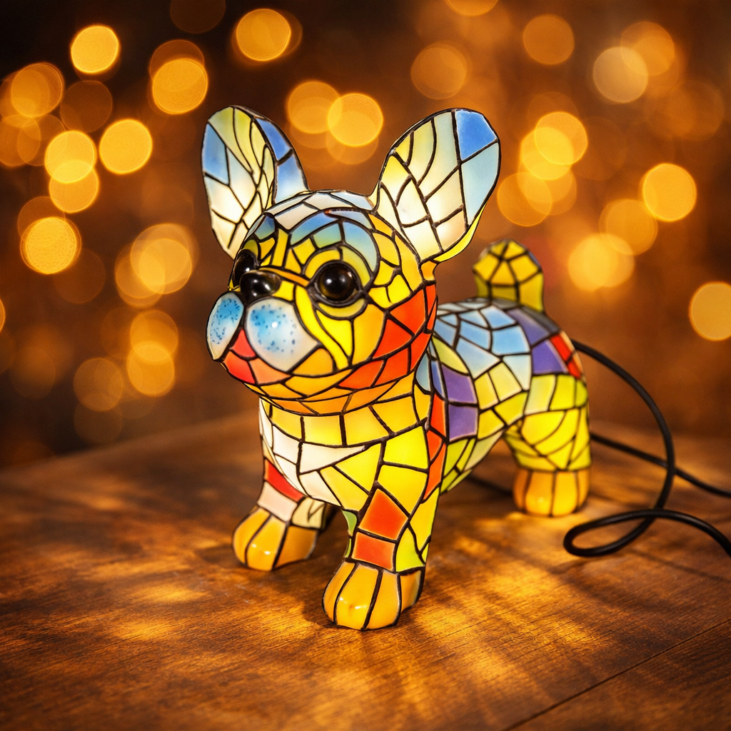 Dekorative Akzent-Tischlampe mit Hundefigur aus Buntglas