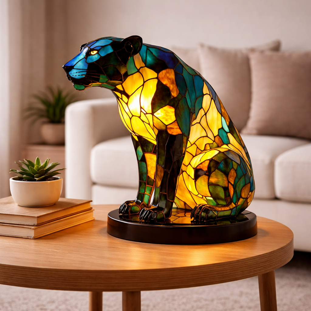 Akzent-Tischlampe als Tierfigur im Tiffany-Stil